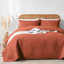 OARAGE Queen Quilt Bedding Set Soft Lightweight Burnt Orange Bedspread with Leaf Pattern,Ultrasonic Microfiber Bed Coverlet Full Size for All Season (1 Quilt, 2 Shams)