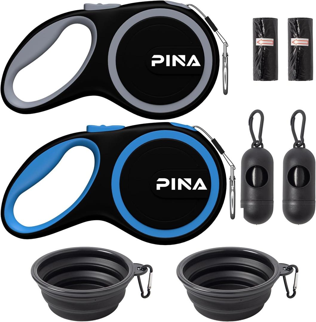 PINA Retractable Dog Leash, 26ft Dog Leash for Small Medium Large Dogs Up to 110lbs, 360 Tangle-Free Strong Reflective Nylon Tape, with Anti-Slip Handle, One-Handed Brake, Lock - 2PACK