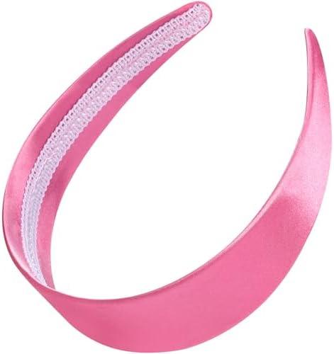 WantGor 1.6 Inch Wide Headbands Silk Satin Plain Headband for Women, Non Slip Solid Hair Bands Hair Accessories Cosplay DIY Holiday Head Band (Rose Red, Large)