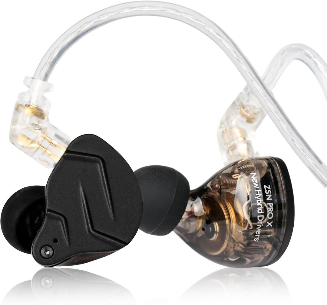 KZ ZSN PRO X Gaming Earbuds, HiFi in Ear Monitor IEM Headphones,1BA 1DD Earbud Headphone Dual Driver Drummer Musician Earphone Stereo Headset with Removable C Pin Cable for Church (NO Mic,Dark Black)
