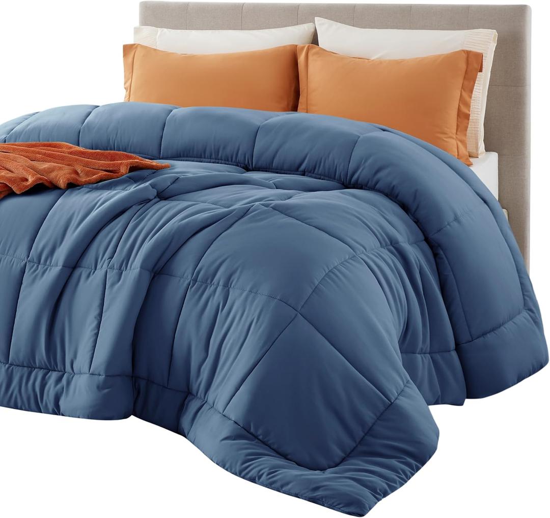 Bedsure Comforter Duvet Insert - Quilted Comforters Queen Size, All Season Duvet, GentleSoft Down Alternative Bedding, with 8 Tabs, Gifts for Women/Men, Dark Slate Blue, Queen 88 x 88 Inches