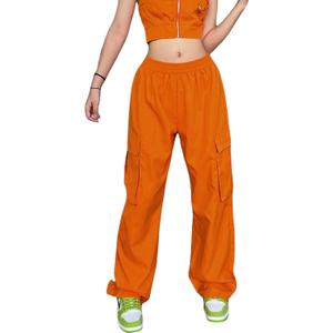 Women Fashion Cargo Pants Straight Leg Elastic Waist Vintage Y2K Baggy Jogger Loose Fit Trousers with Pockets (Large)