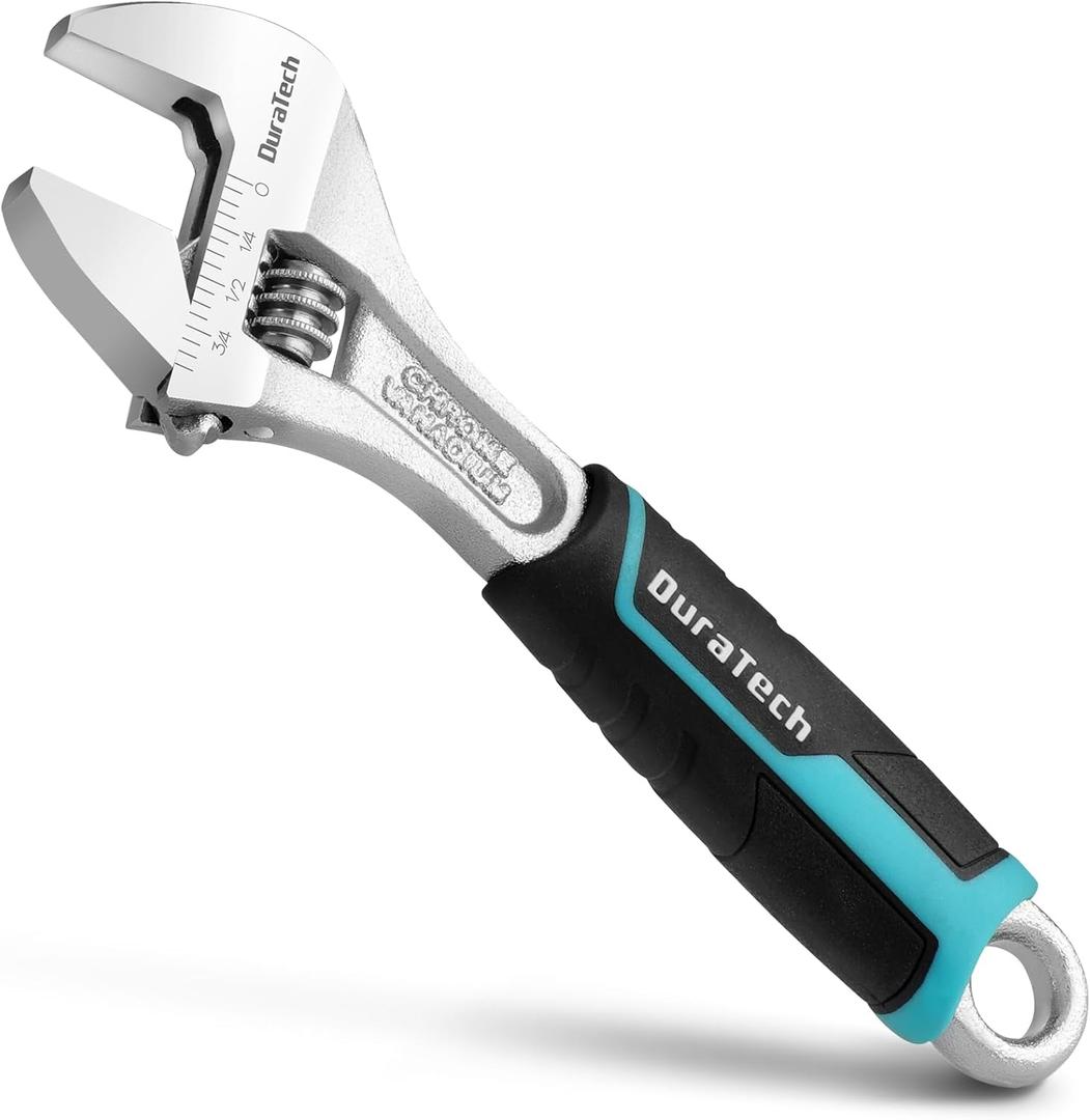 DURATECH 6-Inch Adjustable Wrench, Cr-V Steel Wrench, Wide Jaw Wrench, Metric & SAE Scales, for Home, Garage, Workshop and DIY