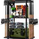 Ghosthorn Fishing Rod Holders for Garage Fishing Pole Rack Hold up to 10 Rods Fishing Pole Holders Wooden Organizer Fishing Rod Rack car Fishing Gear Storage Equipment (Black, 3 Tier)