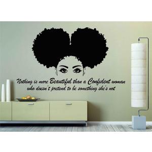 African Woman Wall Art Decal Beautiful Afro Black Girl Vinyl Wall Stickers Living Room Woman Bedroom Murals Home Decor LL2473 (LL2473 Black)
