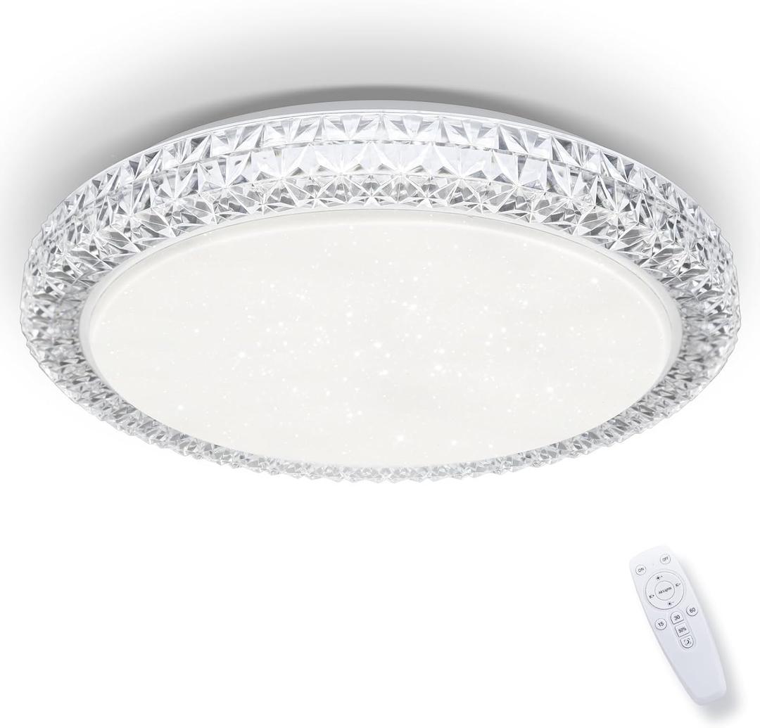 OOWOLF LED Ceiling Light, 40W 15.4 Inch Dimmable Ceiling Light Brightness Adjustable LED Fixture Lamp Modern Ceiling Lamp Close to Ceiling Lights for Bedroom Kitchen Living Room Lighting, 3000-6000K