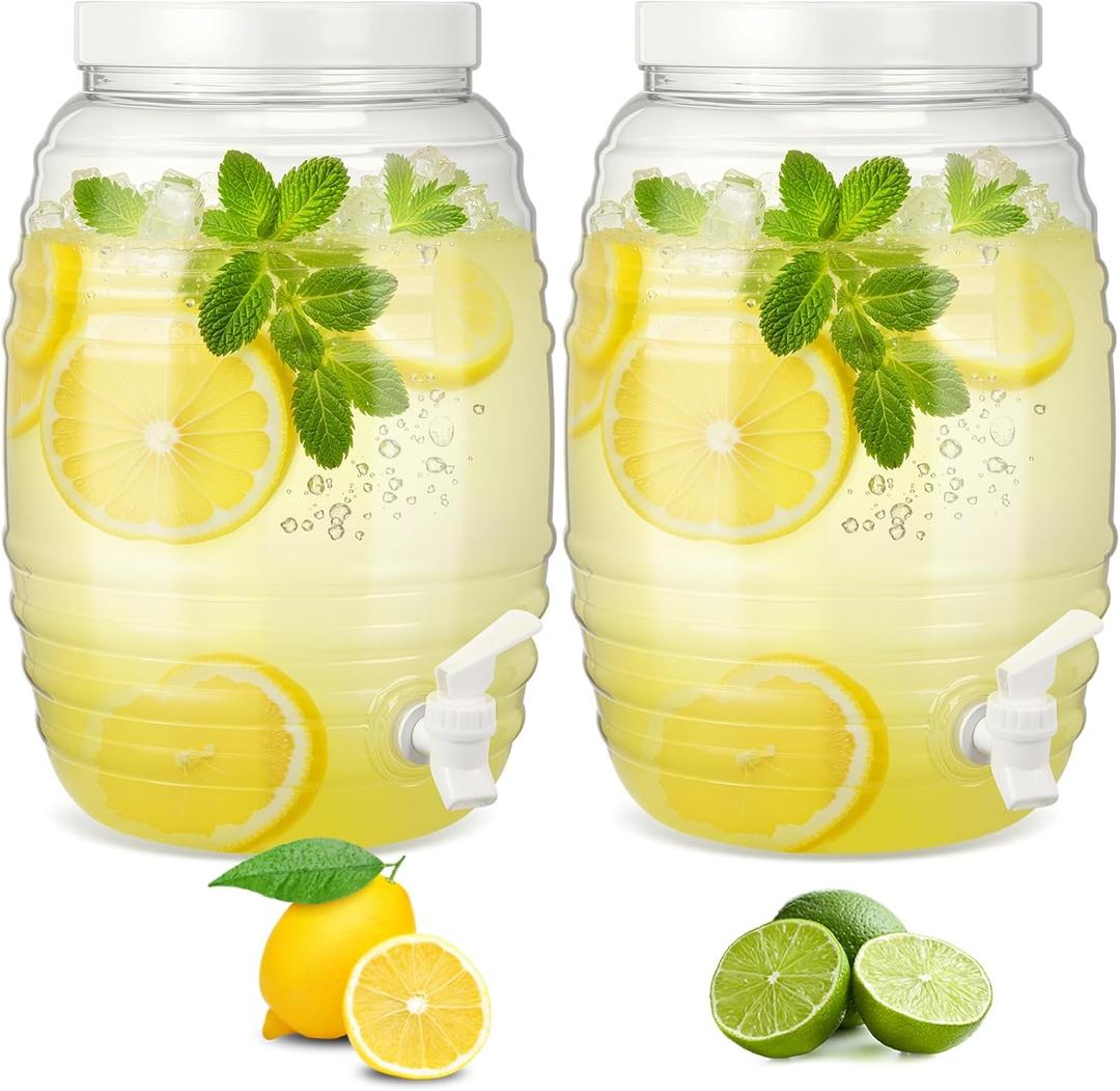 Honeydak 2 Pieces 2.7 Gallon Plastic Beverage Dispenser with Spigot Clear Extra Large Plastic Beverage Dispenser Summer Drink Holder with Tap for Party Lemonade Cold Water Beer