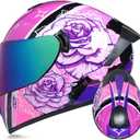 Full Face Motorcycle Helmet DOT Approved Motorbike Moped Street Bike Racing Crash Helmet, Men and Women (Large, Rose Color mirror)