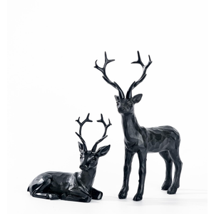 DN DECONATION 2PCS Black Reindeer Figurine Decoration, Small Christmas Resin Deer Statue Sculptures, Simple Black Deer Set for Indoor Home Decor Tabletop Offices Bedroom Living Room Shelf, Gifts