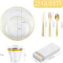 175 Pcs Clear Gold Plastic Dinnerware Set, Disposable Plate With Gold Rim, 25 Guests Dessert Plates, Dinner Plates, Cups, Cutlert and Napkins for Wedding Party