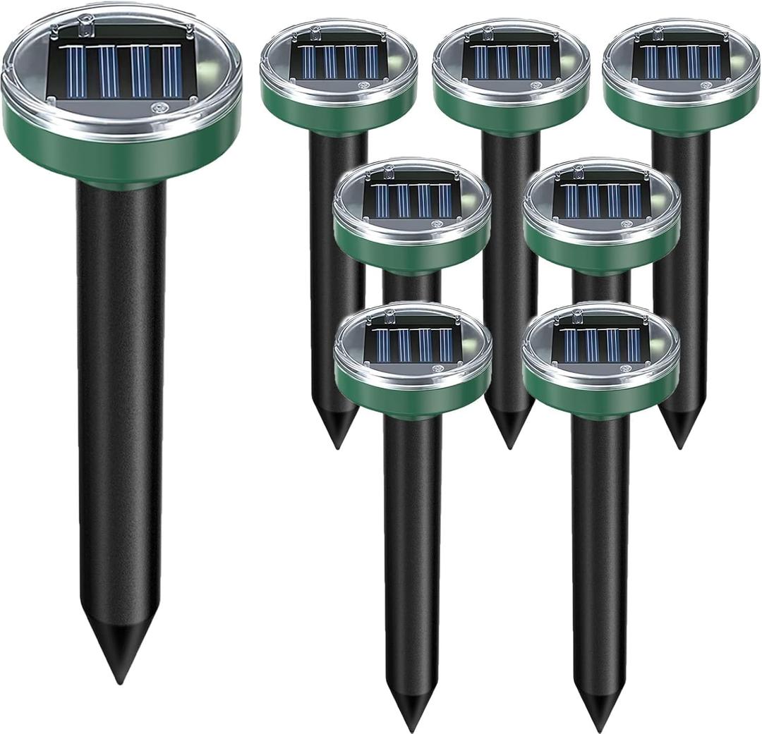 8 Pack Snake Repellent, Mole Repellent Solar Powered Ultrasonic, Gopher Repeller Sonic Mole Deterrent Spikes, Snake Gopher Vole Repellent Outdoor for Lawn Garden & Yard-Green