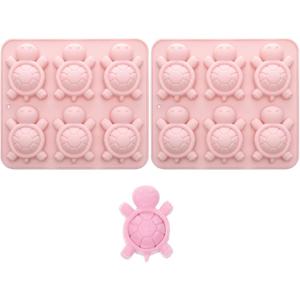 Silicone Turtle Molds, 2 Pack Pink 6-Cavity Baking Molds for Chocolate, Candy, Ice Cubes, Soap Making, Food Grade, Dishwasher Safe, 6.5 x 6.5 Inch