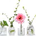 Mapoxy Glass Bud Vases Set of 4,Small Flower Vases for Wedding Centerpiece Table Decorations,Clear Vintage Embossed Mini Vases,Flower Arrangements in Vases for Party or Home Decor