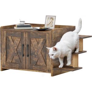 YITAHOME 27" Cat Litter Box Enclosure, Modern Cat Litter Box Furniture Hidden with Scratching Post&cusion, Wooden Cat House as Side End Table Nightstand, Fit Most of Litter Box, Brown