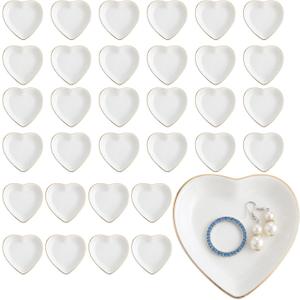 Shappy 48 Pcs Ceramic Jewelry Tray Ring Dish Bulk Trinket Holder Dish for Women Bridal Shower Weddings Birthdays Gifts(4 Inch,Heart)