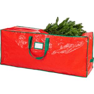 Christmas Tree Storage Bag - Stores 7.5 Foot Artificial Xmas Holiday Tree, Durable Waterproof Material, Zippered Bag, Carry Handles. Protects Against Dust, Insects and Moisture (Red)