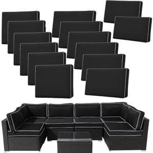 14Pieces Patio Cushion Covers Replacement,Outdoor Couch Cushions Covers Waterproof Furniture Cushion Covers Slipcovers Set with Zippers,Cover Only(Black+White, 25.625.63.94inches)
