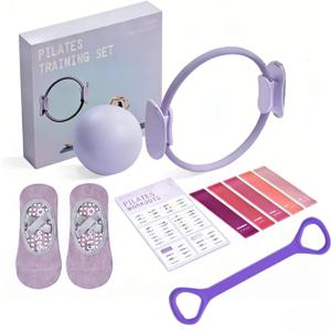 Pilates Ring Kit for Home Workout to Tone, Sculpt and Strengthen(Purple)
