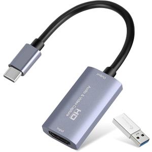 Guermok Video Capture Card, USB3.0 HDMI to USB C Audio Capture Card, 4K 1080P 60FPS Capture with Type-C Adapter Devices for Gaming Live Streaming, Video Recorder, Windows Mac OS System OBS Zoom (Silver)