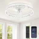 LEDIARY 22 Inch Ceiling Fans with Lights and Remote, Fandelier Low Profile Ceiling Fan, 3000K-6000K Dimmable Flush Mount LED Fan Light, White Modern Ceiling Fans with Lights for Bedroom