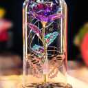 Mothers Day Rose Gifts for Mom Galaxy Glass Roses Preserved Forever Flowers for Delivery Light Up Rose in Glass Dome Anniversary Birthday Gifts for Women Grandma Wife Her Daughter Friend Purple