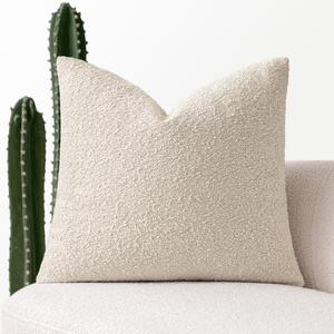 MIULEE Textured Boucle Throw Pillow Cover Beige Boho Accent Solid Eruo Sham Pillow Case Decorative Soft Pack of 1 Couch Cushion Chair Sofa Bedroom Livingroom Home Decor,24x24 Inch