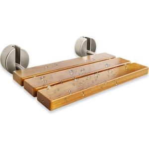 20 Inch Folding Teak Shower Bench - Wall Mounted Space-Saving Shower Seat for Elderly & Adults, Brushed Nickel Cover, 400lb Weight Capacity, Ideal for Shower