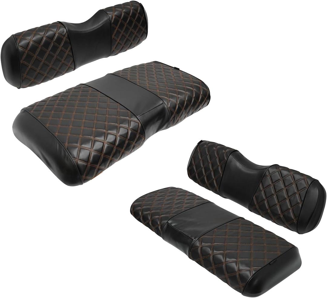 XUANYUDG0769 Golf Cart Front and Rear Seat Covers for EZGO RXV 2008-up OEM Ordinary Front Seat and Aftermarket Common Rear Seat Kits, No Stapler Vinyl Leather Diamond EZGO RXV Seat Covers