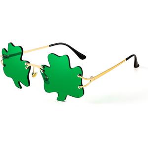FEISEDY St. Patrick's Day Irish Shamrock Sunglasses Lucky Green Leprechaun Costume Eyeglasses for Women Men B2369