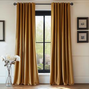 Lazzzy Velvet Blackout Curtains Brown Thermal Insulated Curtains 84 Room Darkening Window Drapes Super Soft Luxury Curtains for Living Room Bedroom Rod Pocket 2 Panels 84 Inch Long Gold Brown (52"W x 84"L (Pack of 2))