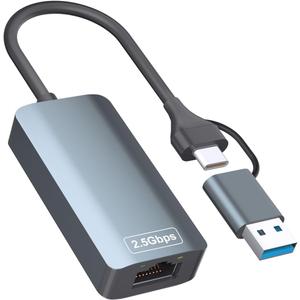 2.5gb USB Ethernet Adapter, Aluminum, Type-C to RJ45 Network Internet 2.5Gbps, 2.5G USB C to Ethernet Adapter for MacBook, iPhone 15/16 Pro Max, XPS, Surface, iPad Pro