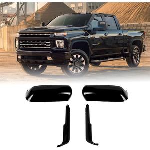 Tow Mirror Cover Compatible with GMC Sierra/Chevrolet Silverado 2500HD 3500HD 2020 2021 2022 2023 2024 2025, Dually Top&Side Out Clip-on Mirror Cap Trim (Black)