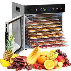 10-Tray Food Dehydrator  600W Adjustable Temperature (86F-194F) & Digital Timer, Ideal for Jerky, Fruits, Vegetables, Dog Treats, Herbs, and Snacks  Energy-Efficient, and Easy to Clean