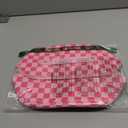 Bistup Makeup Bag Travel Cosmetic Bag Toiletry Make Up Bags Cute Women Large Capacity Big Medium Leather Checkered Plaid Hotpink Aesthetic Girl Teen Teenage Foldable Expandable Open Flat Zip