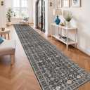 Long Hallway Runner Rug 3x25: Non Slip Runner Rugs with Rubber Backing Soft Kitchen Rug Farmhouse Distressed Carpet Runner for Living Room Bedroom Bathroom (Dark Black Gray, 3X25)