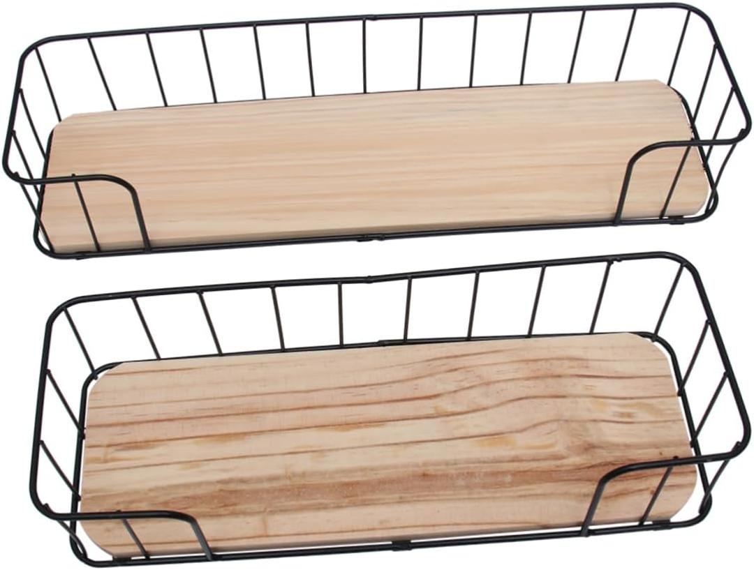 CHILDWEET 2pcs No Drilling Wall Storage Rack Iron Art Organizer for Home Kitchen Bathroom Small Large Black Versatile Shelf for Space Saving Decoration