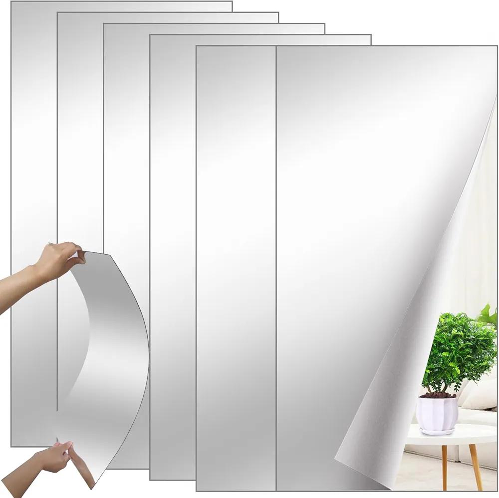 6 Pcs Home Gym Mirrors 12" x 24" Self Adhesive Large Shatterproof Frameless Wall Mounted Mirror 2 mm Thick Acrylic Door Closet Mirror for Workout Bedroom Decor Supplies