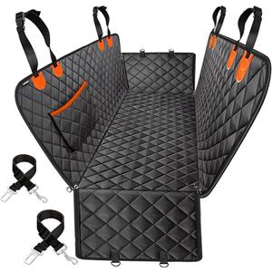 2 in 1 Dog Car Seat Cover for Back Seat, 100% Waterproof, Holds 500 Lbs, 600D Heavy Duty Scratch Proof, Hard Bottom Back Seat Extender for Dogs, Dog Hammock for Cars, SUV and Trucks (Black)