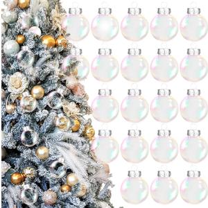 30Pcs Christmas Iridescent Ornaments Balls, 2.4" Transparent Plastic Ornaments with Removable Silver Cap Hanging Cords for Xmas Holiday Home Party Decor DIY Crafts