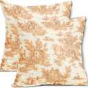 aportt French Country Pillow Covers Set of 2 18x18 Inch Vintage Toile Blue Cotton Linen Polyester Decorative Throw Pillow Case Cushion Cover for Bedroom Sofa Living Room Couch Chair Office, Orange