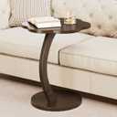 C-Shaped Solid Wood Round End Table - Side Table for Couch, Sofa Tables Slide Under Couch for Living Room, Small Nightstand for Small Space, Dark Walnut