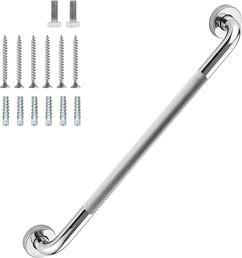 24 Inch Shower Grab Bar 1.25" Dia, Chrome Anti Slip Bathroom Grab Bar, 304 Stainless Steel Knurled Handicap Grab Bars, Safety Support Handrail, Assist Bath Shower Handle for Elderly Injury Senior