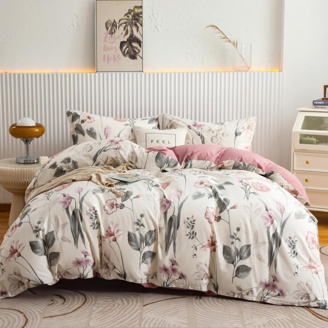 OAITE Duvet Cover Set Twin Size Floral Pattern 600 Thread Count Ultra Soft 100% Long Staple Cotton Duvet Cover Sets 3-PC, Breathable Duvet Cover with Zipper Closure & Corner Ties (Twin-68" x 90", Fankra)