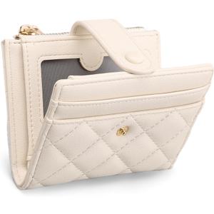 GAEKEAO Small Wallet for Women Slim Bifold Leather RFID Blocking Credit Card Holder Wallets Zipper Pocket Coin Purse with ID Window (White)
