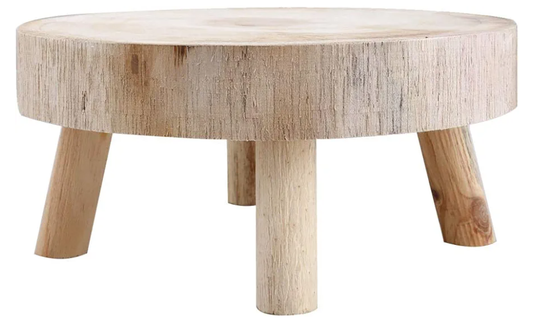 UNIE Mini Wooden Stool Round Garden Flower Display Stand Decorative Short Stool for Indoor Outdoor Office Dining Room