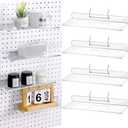 Lounsweer 4 Set Pegboard Shelf Clear Acrylic with Metal Hooks Organizer Accessories Storage for Pegboard Display Wall Craft Room Home Garage Nursery Kitchen Workbench(L Shape,12 x 4 Inch)