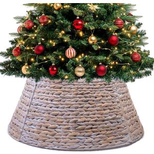 CLAYNIX Tree Collar - Large to Small Christmas Tree, 28" Christmas Tree Ring Adjustable Water Hyacinth Skirt, Christmas Tree Skirt for Decoration, Base Protection from Pets (White)