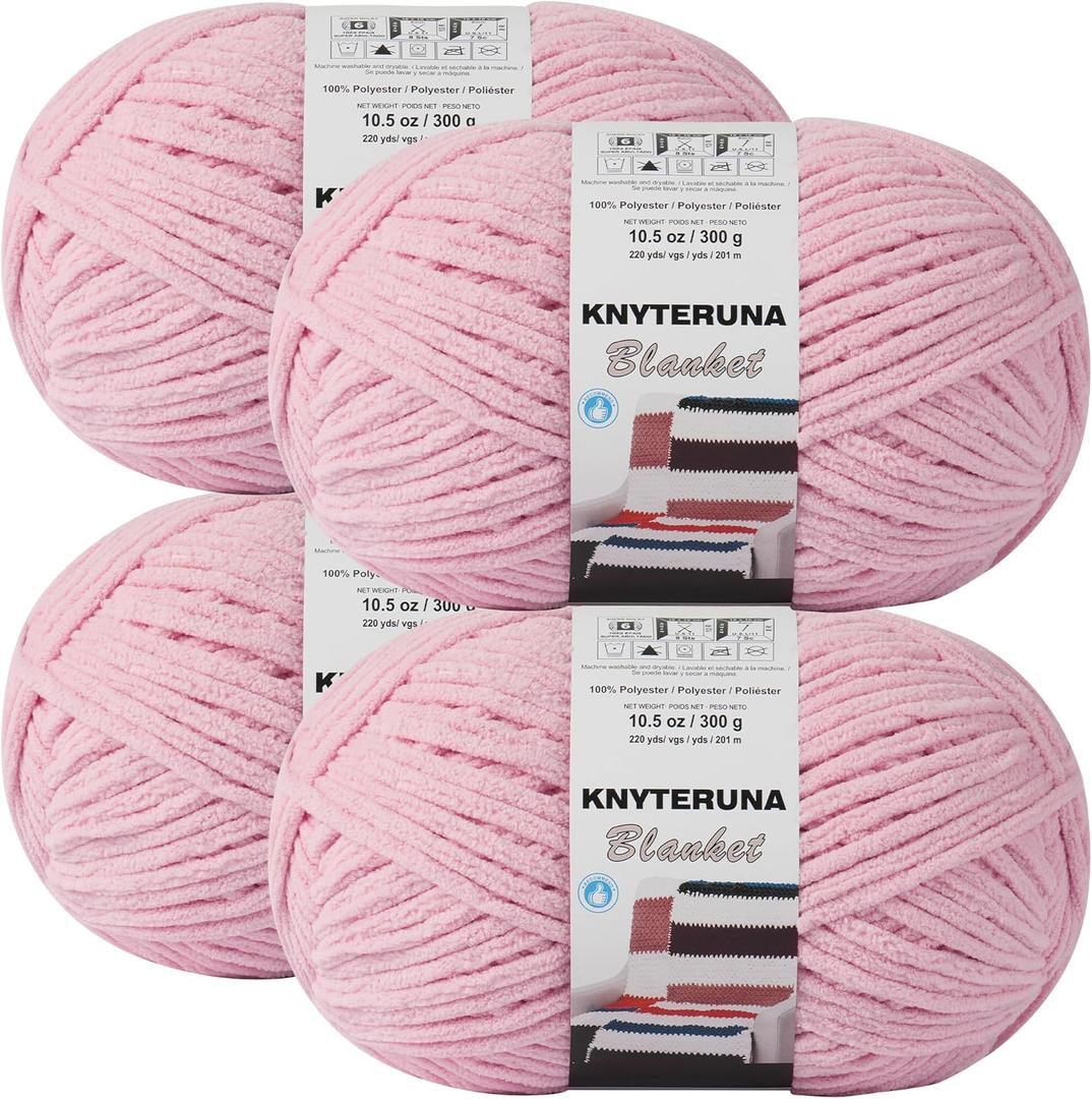 #6 Super Bulky Blanket Yarn for Crocheting - 4 Skeins(Each 10.5oz/300g, 220yds/201m), Chunky Chenille Thick Plush Big Soft Yarn for Crocheting Knitting Blankets, Pink