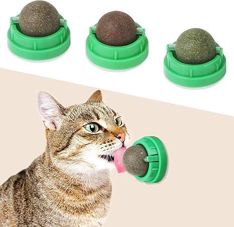 KIMOBER Catnip Ball for Cats,Edible Kitten Chew Toys with Catnip Silvervine Gall Fruit Flavors for Cats Lick Dental Teeth Cleaning Wall Treats