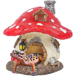 Uniclife Resin Mushroom House Decoration Cottage Ornament for Reptile Hide Cave Hideout Hideaway Spawning Cave Decor for Arboreal Reptiles Shrimp Betta Goldfish, Terrarium & Vivarium Decor